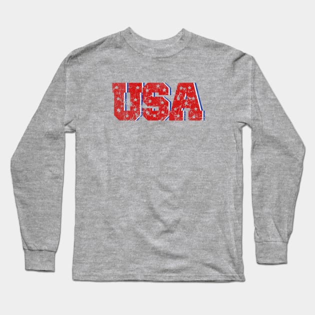 Vintage Faded USA Logo with Stars Long Sleeve T-Shirt by rianfee